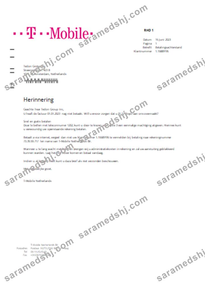 T-Mobile Netherlands utility business bill,  SCR